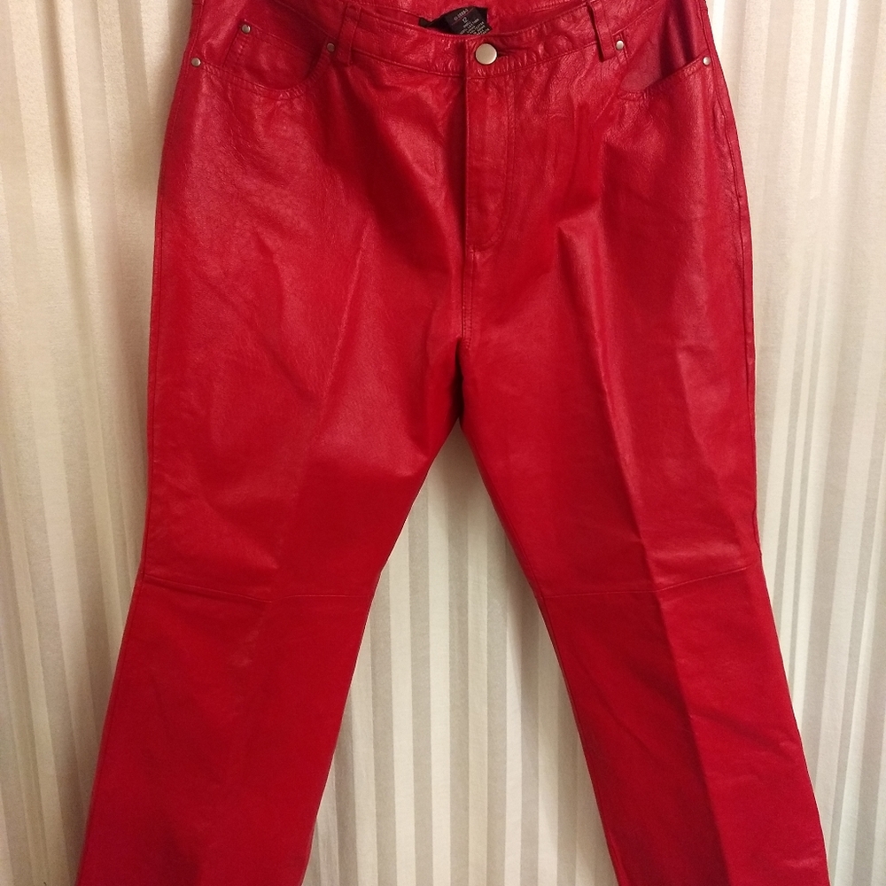 Red leather pants